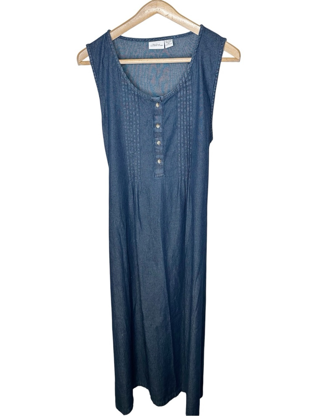 The Vermont Country Store Denim Chambray Dress Size XL Sleeveless Pintucked Blue
